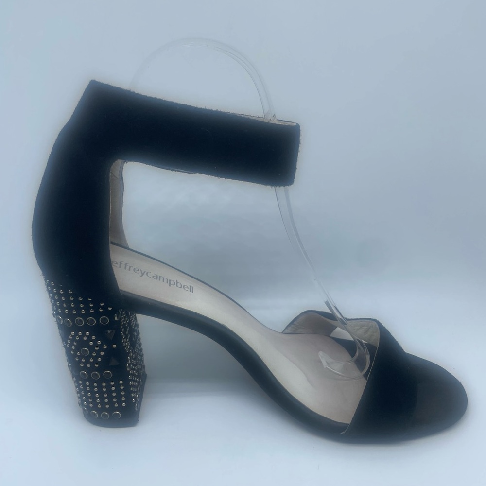 Jeffrey Campbell Lindsay Stud And Stone Black Block Heel Open Toe Sandal Sz 9